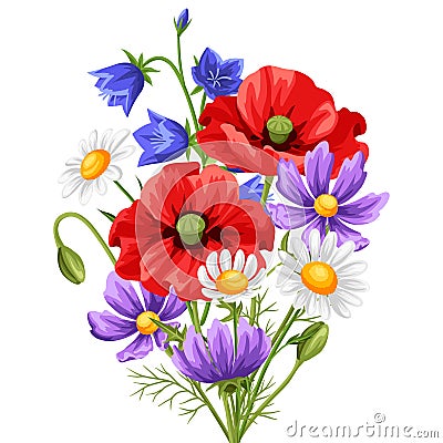 Bouquet with summer flowers. Vector Illustration