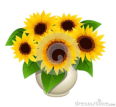 Bouquet of sunflowers in vase Vector Illustration