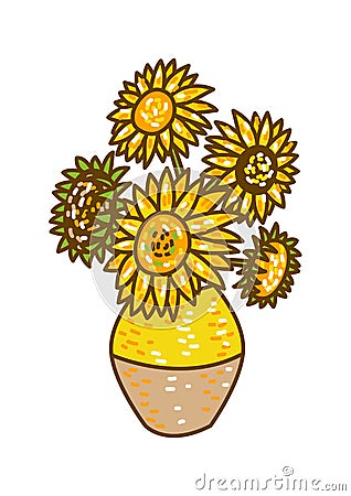 Bouquet of sunflowers in a vase in the style of Van Gogh Vector Illustration