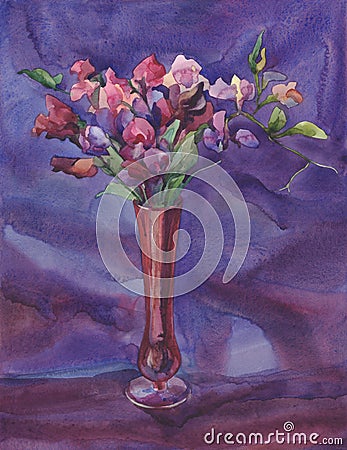 A bouquet of sweet pea flowers watercolor Stock Photo