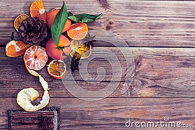 Bouquet of tangerines, cone and anise Stock Photo