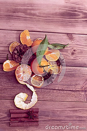 Bouquet of tangerines, cone and anise Stock Photo