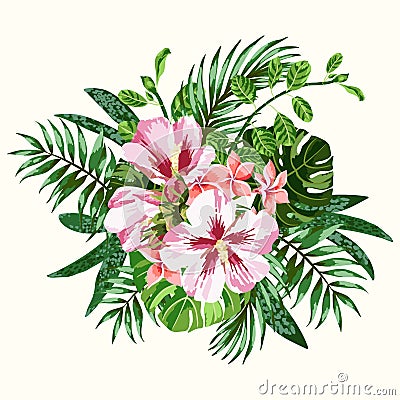 Bouquet of tropical flowers. Vector Illustration