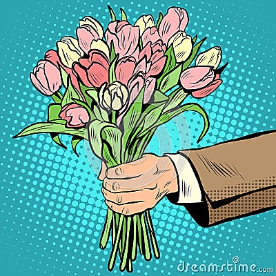 Bouquet tulips flowers gift Vector Illustration