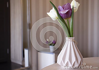 Bouquet of tulips in a vase design composition elegance room arrangement Stock Photo