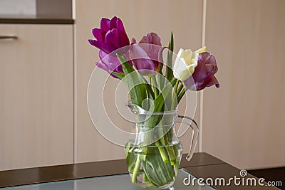 Bouquet of tulips in a vase design decoration composition elegance room arrangement Stock Photo