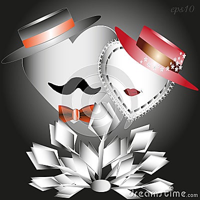 He, she and a bouquet of white tulips Vector Illustration