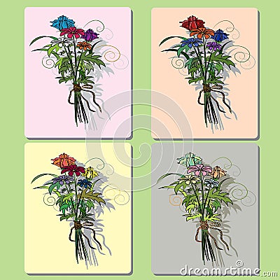 Bouquet of wild flowers greeting card with frame Vector Illustration