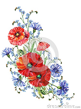 Bouquet wildflowers , watercolor, pattern seamless Stock Photo