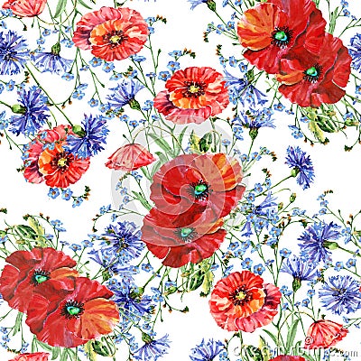 Bouquet wildflowers , watercolor, pattern seamless Stock Photo