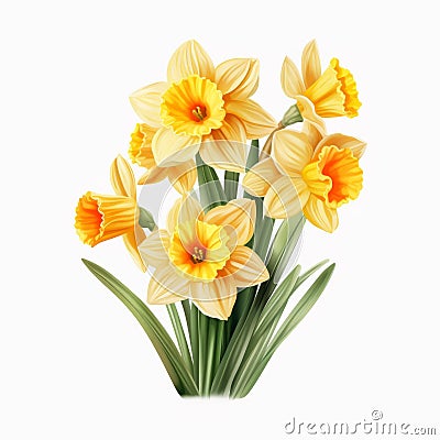 Hyper-realistic Daffodils Vector Illustration On White Background Cartoon Illustration