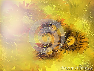 Bouquet of yellow gerbera flowers on bright blurred background. Stock Photo