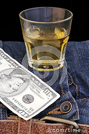 Bourbon Denim and Money Stock Photo