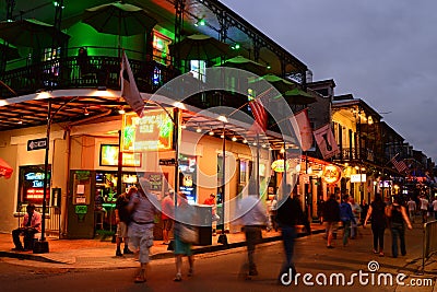 Bourbon Street, New Orleans, at dusk Editorial Stock Photo