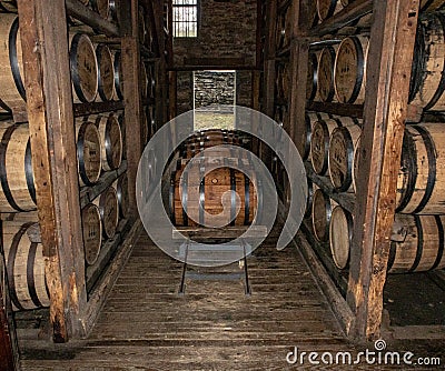 Bourbon Whiskey Being Stored Oak Barrels Editorial Stock Photo