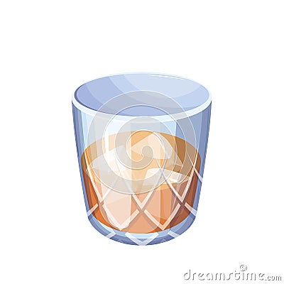 Bourbon whisky alcohol drink in crystal glass with ice cubes Vector Illustration