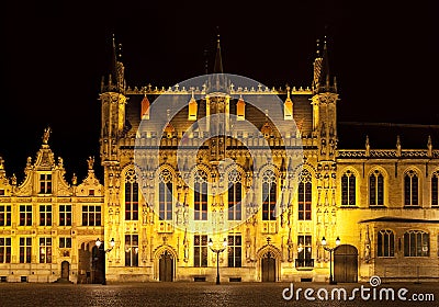 Bourg square at night, Bruges. Belgium Stock Photo