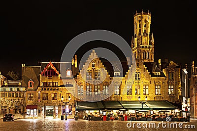 Bourg square at night, Bruges. Belgium Stock Photo