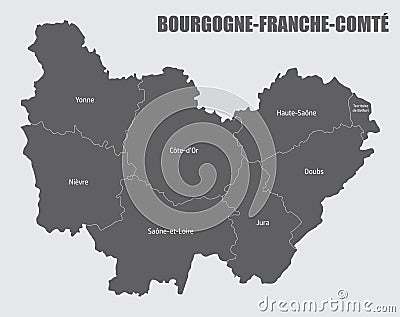 Bourgogne-Franche-Comte administrative map Vector Illustration