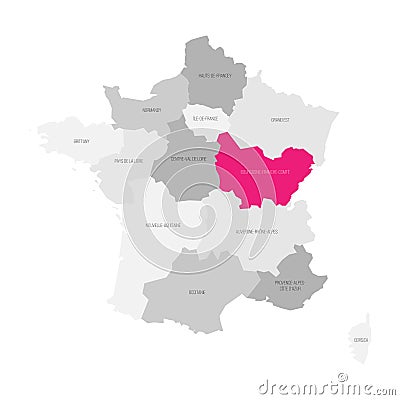 Bourgogne-Franche-Comte - map of region of France Vector Illustration