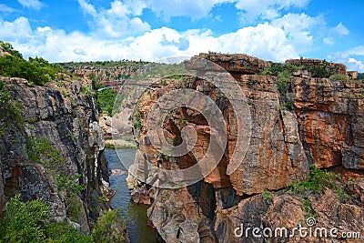 Bourke`s Luck Potholes Geological Formations, Blyde River Canyon Area, River Bridge, Mpumalanga Area, South Africa Stock Photo