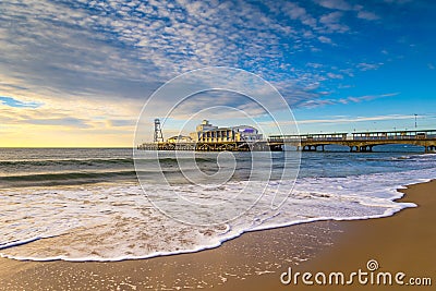 Bournemouth Beach and Pier at Sunrise Stock Photo