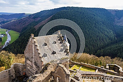 Bourscheid Castle in spring day, Luxembourg Stock Photo