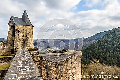 Bourscheid Castle in sunny spring day, Luxembourg Stock Photo