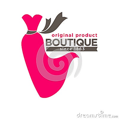 Boutique colorful logotype with red dress isolated on white Vector Illustration