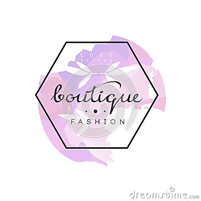 Boutique fashion logo, badge for clothes shop, beauty salon or cosmetician Vector Illustration