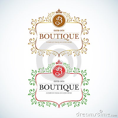 Boutique Luxury Vintage, Crests logo. Cartoon Illustration