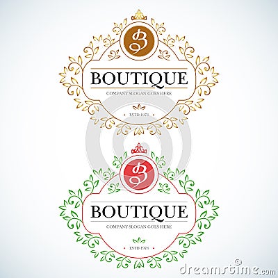 Boutique Luxury Vintage, Crests logo. Business sign Cartoon Illustration