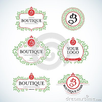 Boutique Luxury Vintage, Crests logo templates set.. Business sign,identity for Restaurant and Boutique. Vector Illustration