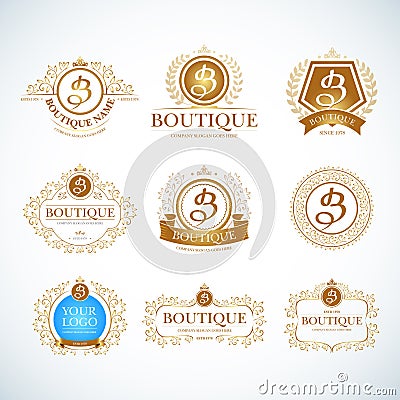 Boutique Luxury Vintage. Crests logo templates set. Vector Illustration