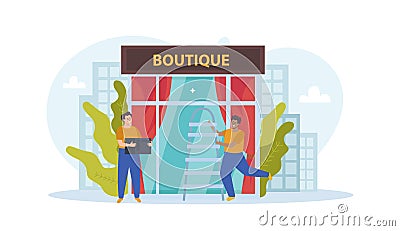 Boutique Plastic Windows Composition Vector Illustration