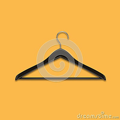 Boutique shop black clothes hanger on yellow background Stock Photo