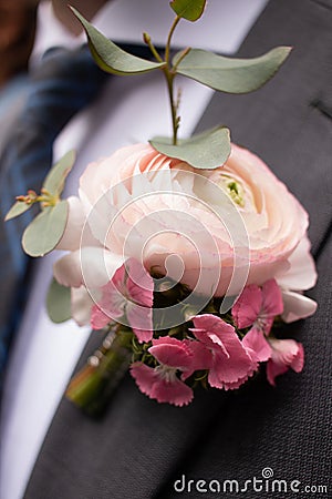 Boutonniere wedding rose flower man jacket sticker batch Stock Photo