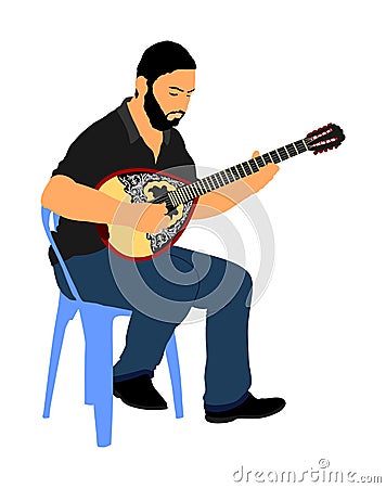 Bouzouki player vector illustration. Street performer Cartoon Illustration