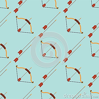 Bow and arrow footprints background hunting weapons seamless pattern design hunter forest wild vector illustration Vector Illustration