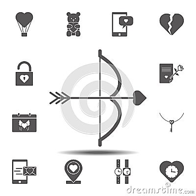 Bow and Arrow, Heart, Cupid icon. Simple glyph, flat vector element of valentines day icons set for UI and UX, website or mobile Stock Photo