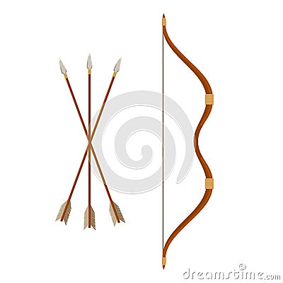 Bow and arrows isolated on white background. Archery or hunter tools. Vector Illustration