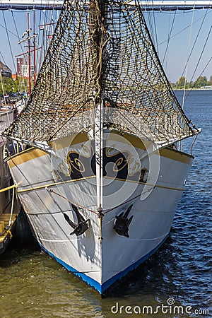 Bow of a historic sailing ship in Kampen Stock Photo