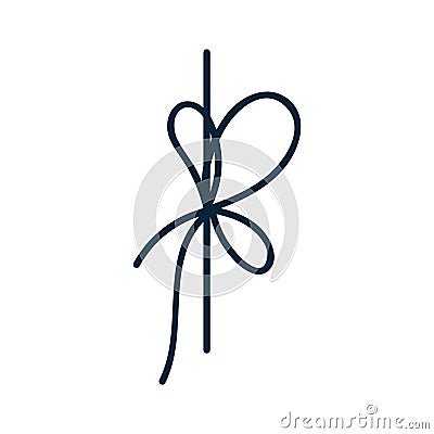 Bow knot from tied string, thread. Thin cord, lace, ribbon with decorative loops. Minimalistic simple adornment Vector Illustration