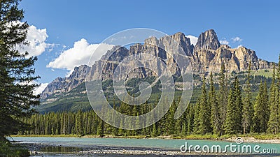 Bow River and Castle Mountain Banff National Park Stock Photo