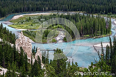 Bow River and the Hoodoos near Banff Canadian Rockies Alberta Ca Stock Photo