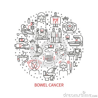 Bowel cancer icons Vector Illustration