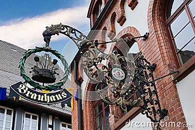 Bowery sign at the brewery in Alpirsbach. Editorial Stock Photo