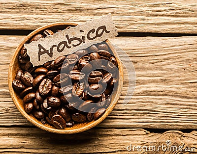 Bowl of Arabica coffee beans Stock Photo