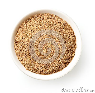 Bowl of breadcrumbs isolated on white, from above Stock Photo