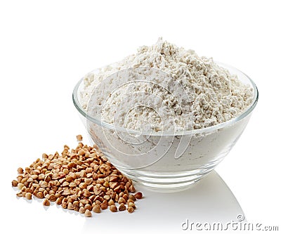 Bowl of buckwheat flour Stock Photo